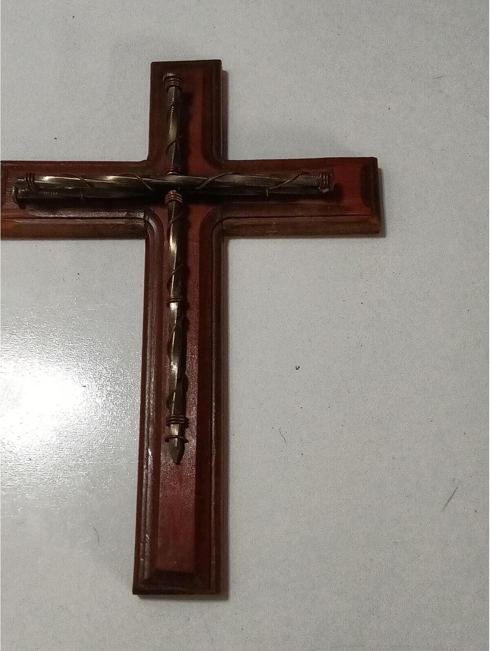 Wooden Wall Cross with Metal Inlay 14x11"